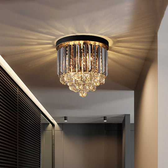 Modern Tapered Flush Mount Fixture Clear Crystal Draping Ceiling Light In Black - 2/4 Heads 10/12