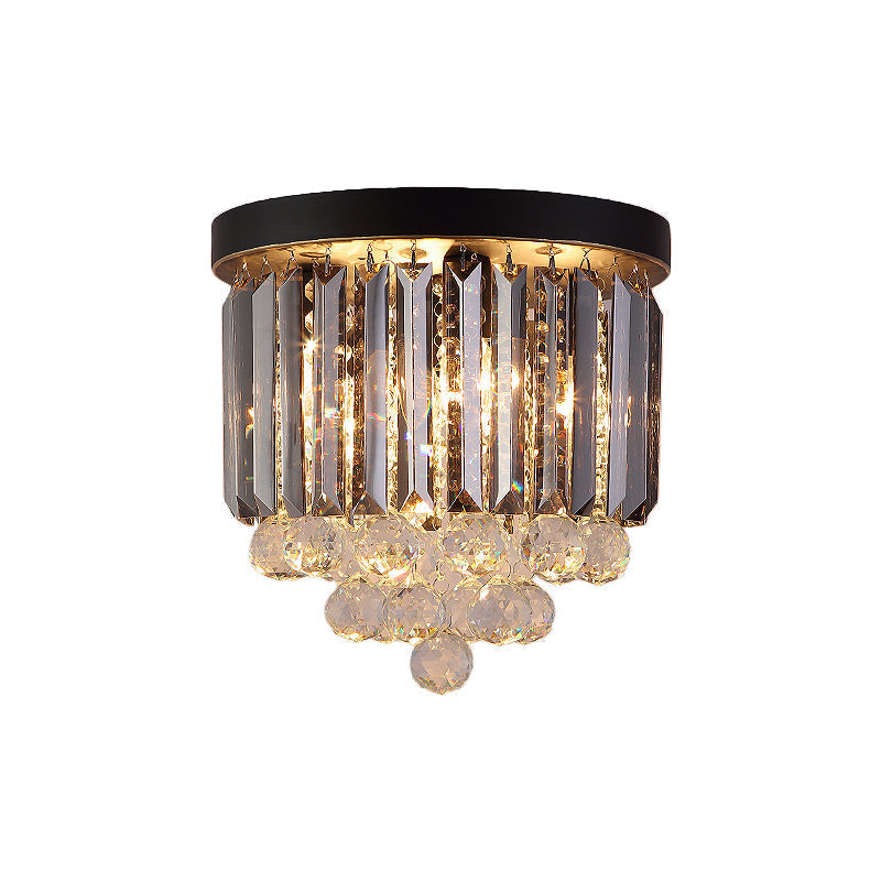 Modern Tapered Flush Mount Fixture Clear Crystal Draping Ceiling Light in Black - 2/4 Heads, 10"/12" Width