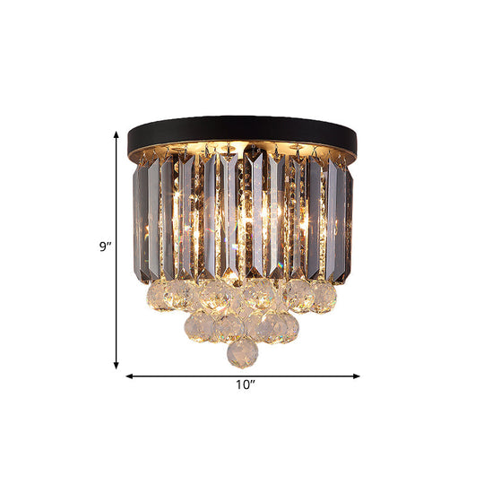 Modern Tapered Flush Mount Fixture Clear Crystal Draping Ceiling Light in Black - 2/4 Heads, 10"/12" Width