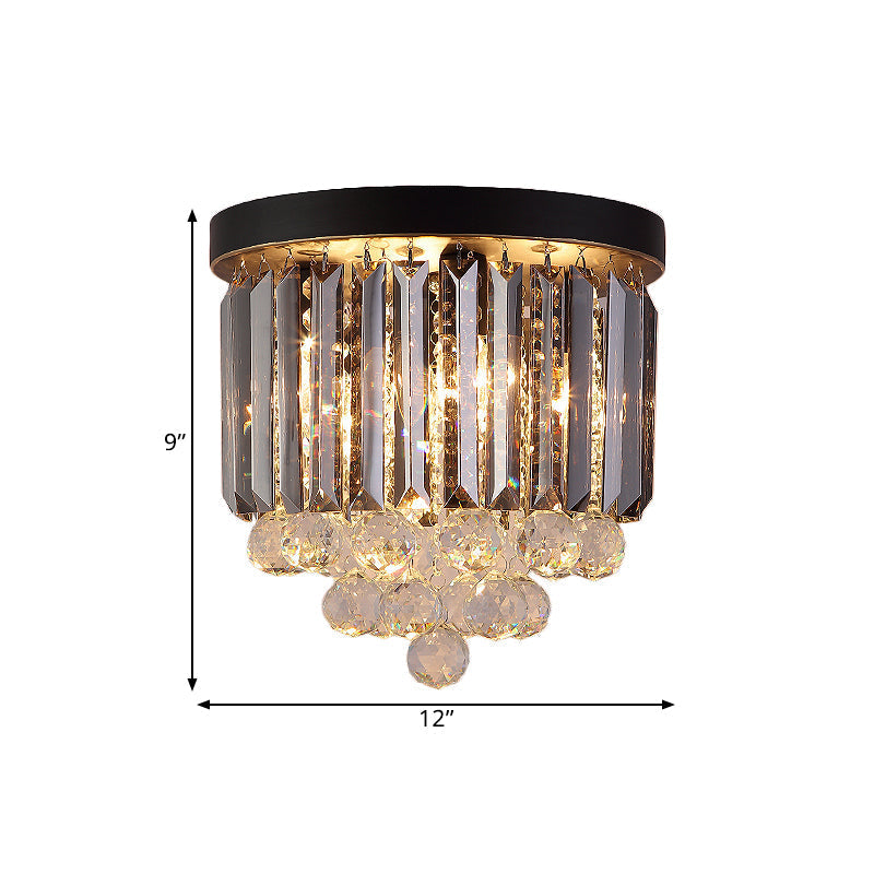 Modern Tapered Flush Mount Fixture Clear Crystal Draping Ceiling Light in Black - 2/4 Heads, 10"/12" Width