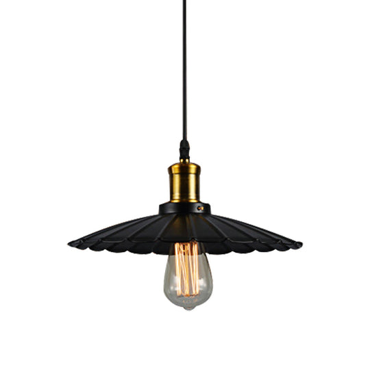 Industrial Scalloped Pendant Light - 1 Head 14"/16" Metallic Ceiling Lamp in Black/White