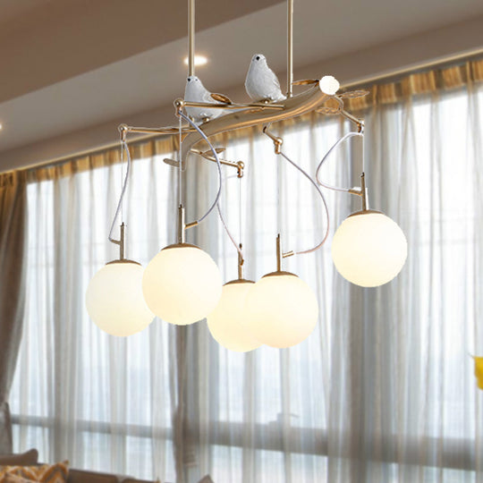 Contemporary Gold Plant-Shaped Pendant Light With Opal Glass And Frosted - Ideal For Hotels