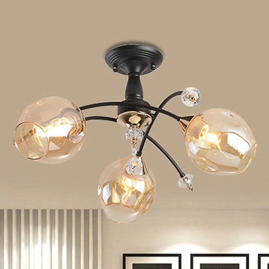 Black Led Semi Flush Ceiling Fixture With Amber/Blue Cup Shape Glass Shades - Modernist Bedroom