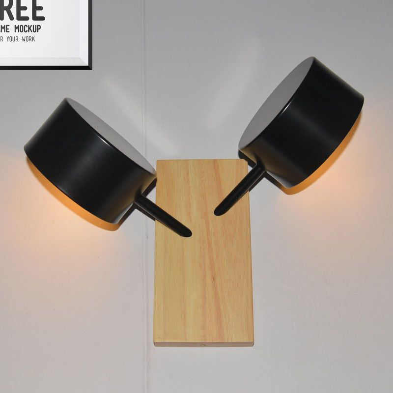 Contemporary Double Drum Wall Mounted Light: Metal Fixture For Kitchen With 2 Bulbs Black/White/Blue