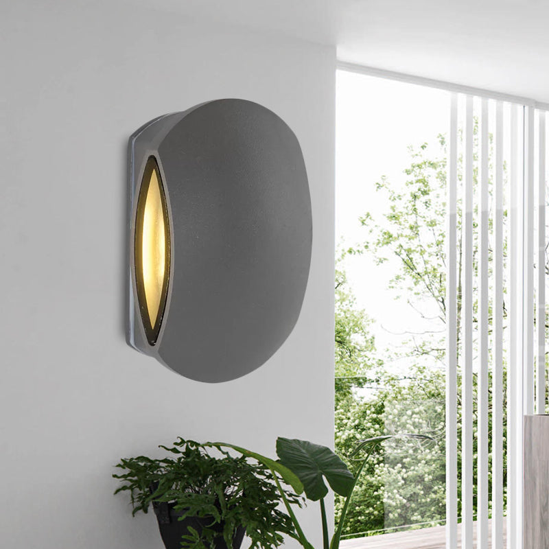 Contemporary Black Outdoor Round Wall Light Sconce - Aluminum Fixture Warm/White