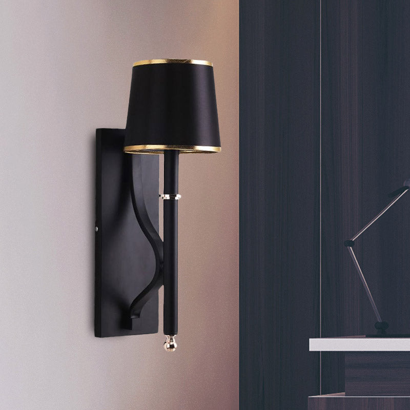 Minimalist Metallic Wall Sconce Light 1-Light Black/Flaxen For Bedroom - 16/18.5 Cone Mount Lighting