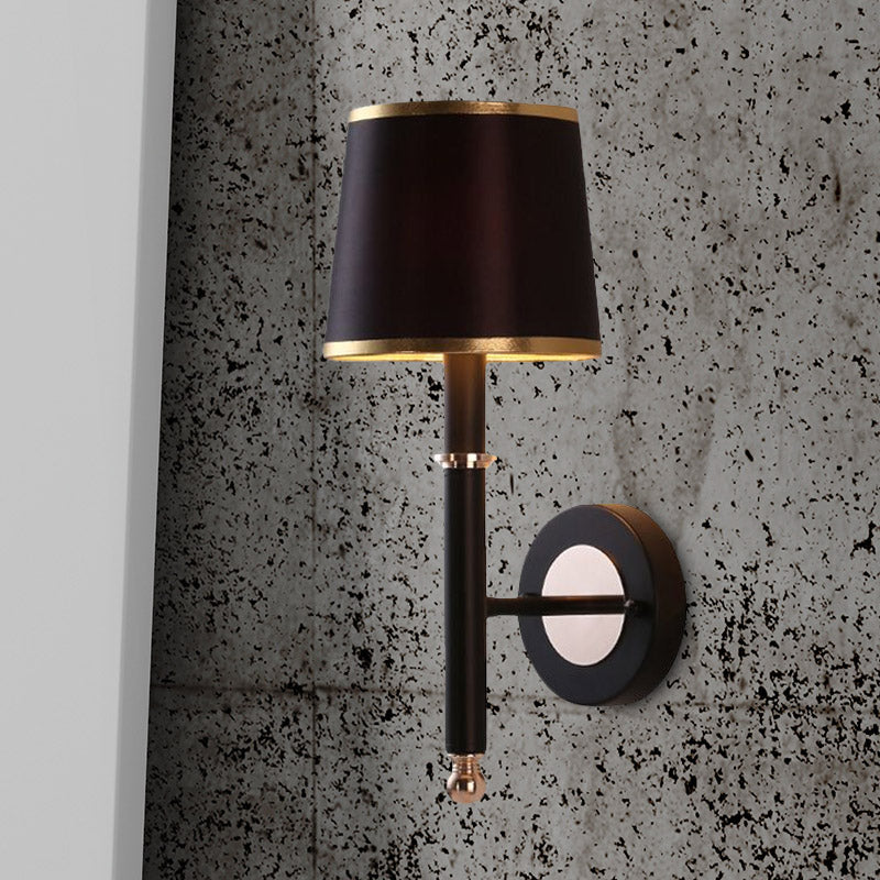 Minimalist Metallic Wall Sconce Light 1-Light Black/Flaxen For Bedroom - 16/18.5 Cone Mount Lighting