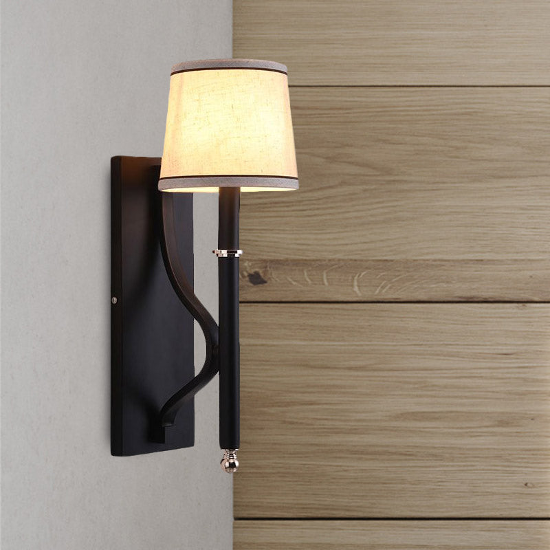 Minimalist Metallic Wall Sconce Light 1-Light Black/Flaxen For Bedroom - 16/18.5 Cone Mount Lighting