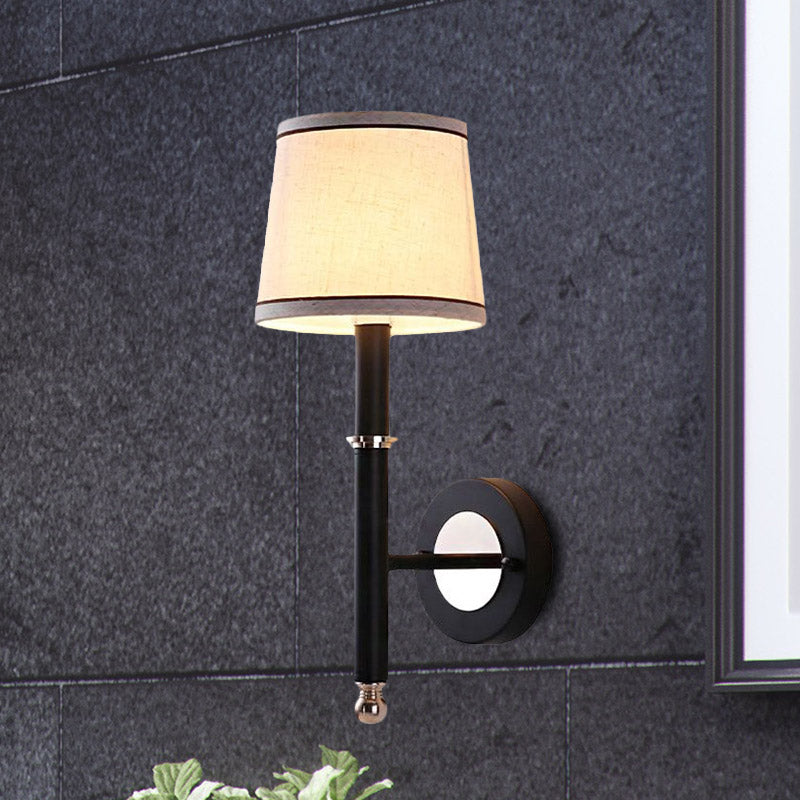 Minimalist Metallic Wall Sconce Light 1-Light Black/Flaxen For Bedroom - 16/18.5 Cone Mount Lighting