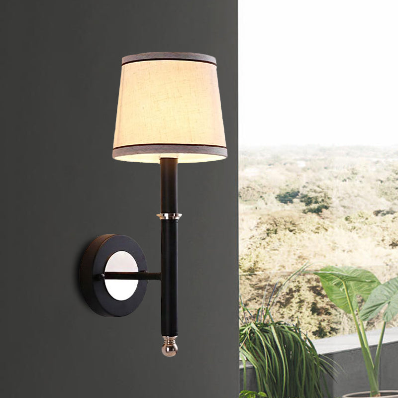 Minimalist Metallic Wall Sconce Light 1-Light Black/Flaxen For Bedroom - 16/18.5 Cone Mount Lighting