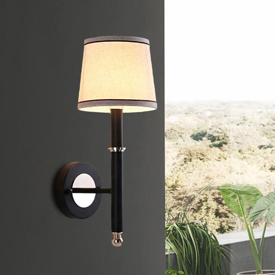 Minimalist Metallic Wall Sconce Light 1-Light Black/Flaxen For Bedroom - 16/18.5 Cone Mount Lighting