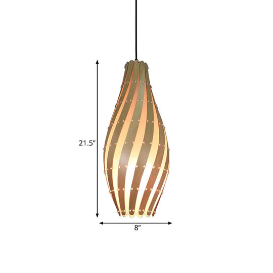 Wooden Jar Pendant Lamp With Beige Shade - Perfect For Restaurant Ceiling Lighting