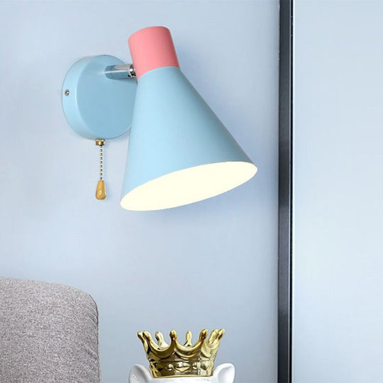 Nordic Metallic Cone Shade Sconce Light - 1 Blue Wall For Bedroom (6W)