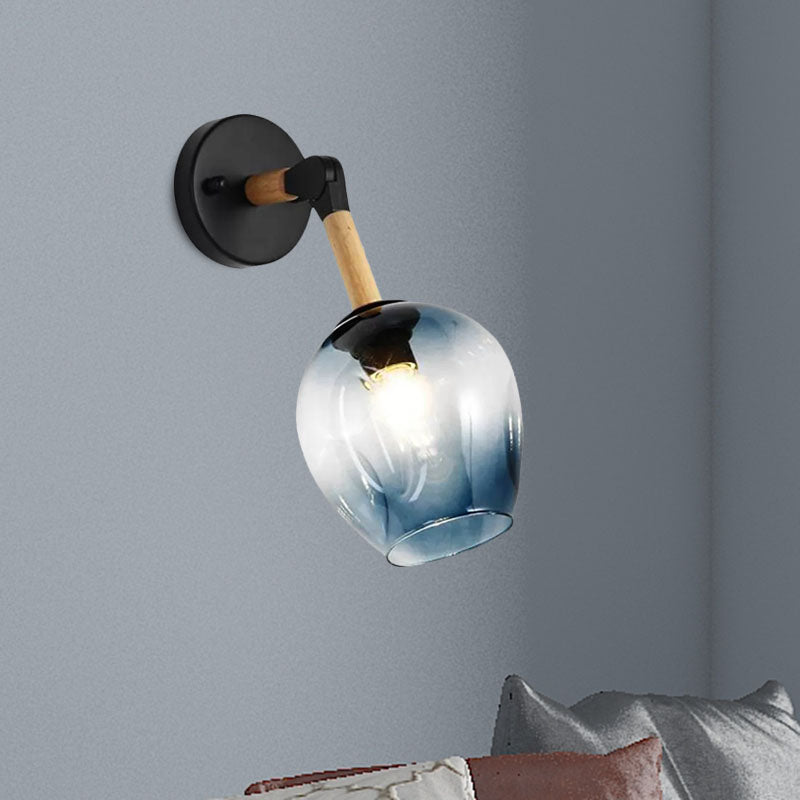 Nordic Globe Sconce Lighting - Adjustable 1 Light Wall Lamp In Black With White/Ocean Blue Glass