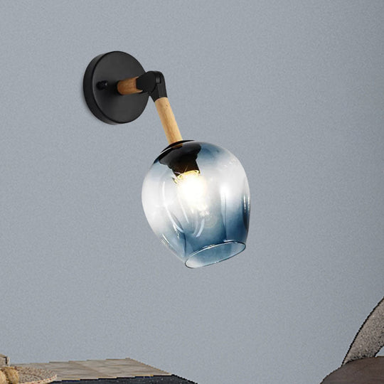 Nordic Globe Sconce Lighting - Adjustable 1 Light Wall Lamp In Black With White/Ocean Blue Glass