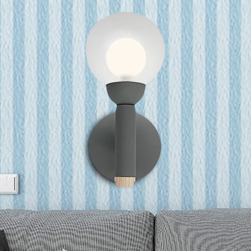 Modern Macaron Style Torch Wall Sconce With Clear Glass Shade - 1 Light Mini In Green/Grey/White