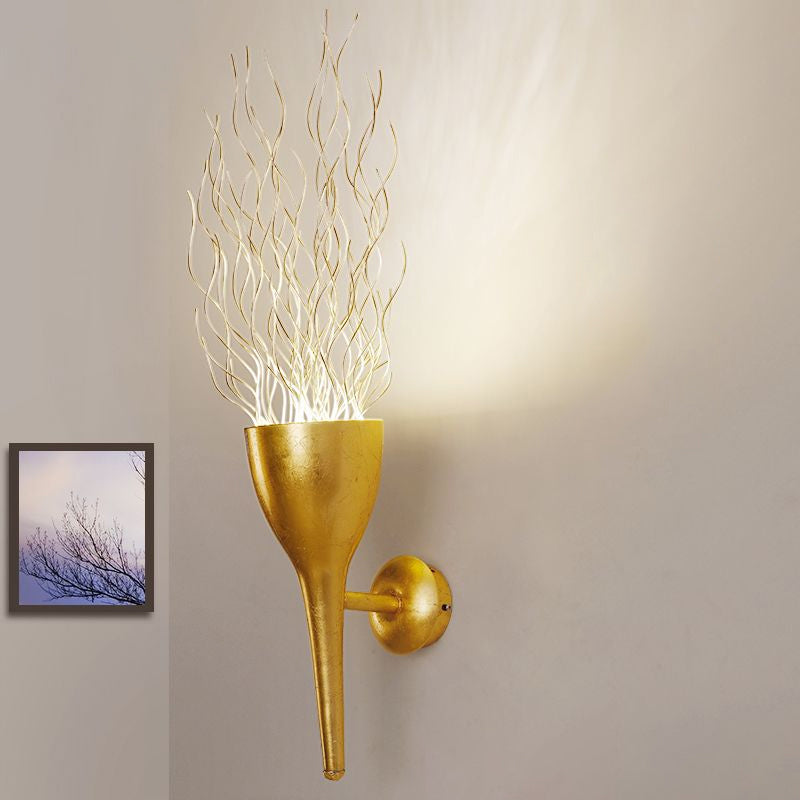 Modern 1-Light Gold Torch Wall Sconce For Stairway Lighting