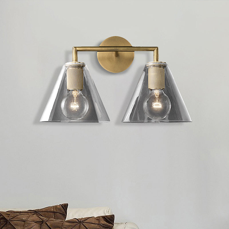 Minimalist Glass Cone Wall Sconce 1/2 Lights Black/Brass Bedside Lighting