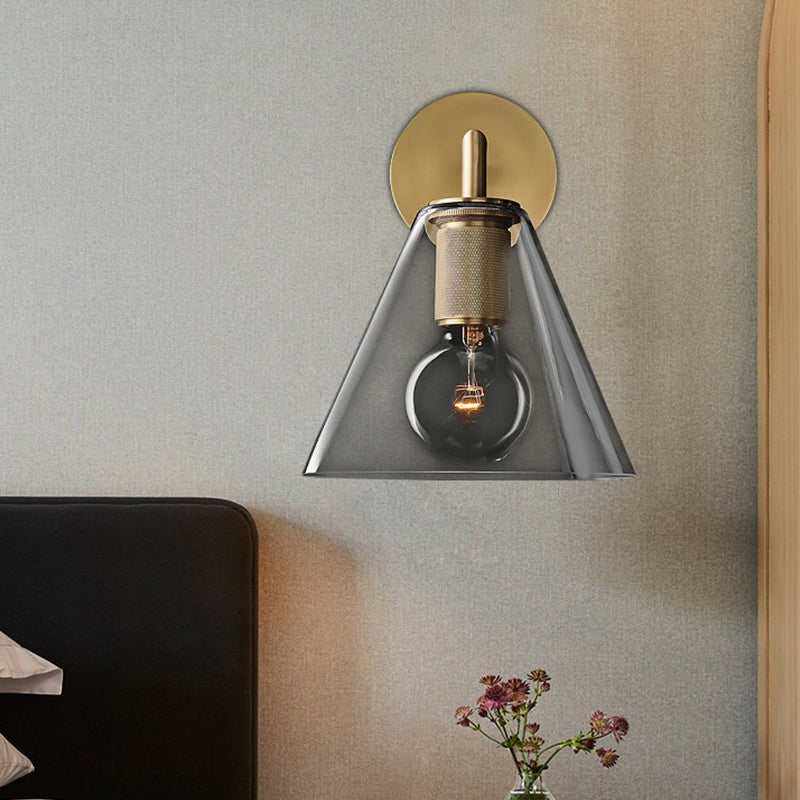 Minimalist Glass Cone Wall Sconce 1/2 Lights Black/Brass Bedside Lighting