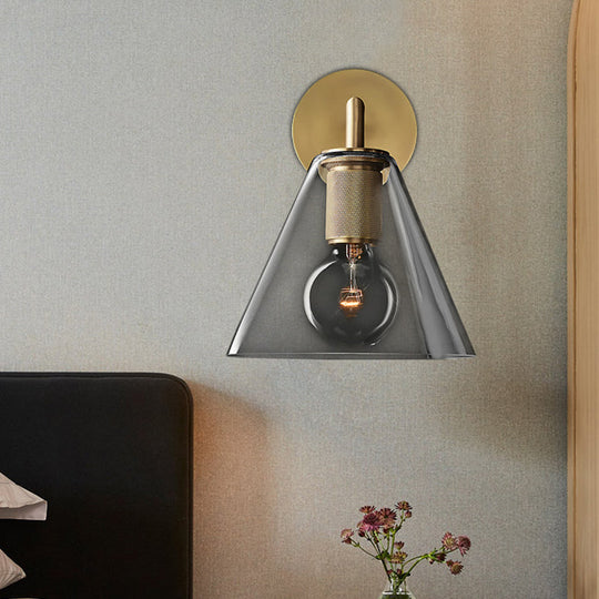 Minimalist Glass Cone Wall Sconce 1/2 Lights Black/Brass Bedside Lighting