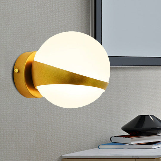 Frosted Glass Wall Lamp With Gold Finish - Modern Spherical Design (1/2 Heads)