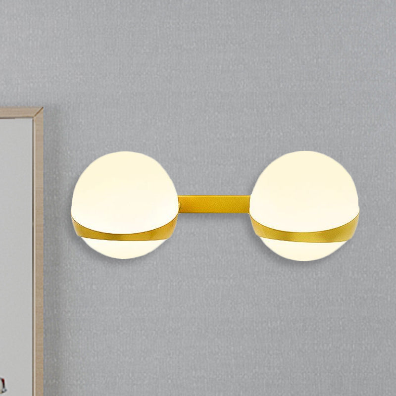 Frosted Glass Wall Lamp With Gold Finish - Modern Spherical Design (1/2 Heads)