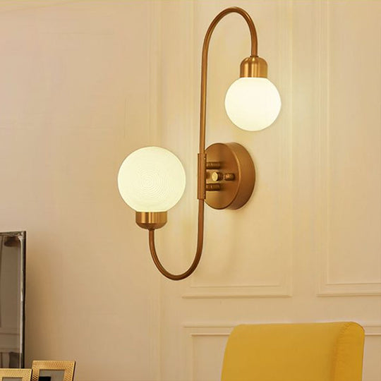 Modern White Glass Wall Mounted Light - 2-Head Spherical Sconce For Living Room