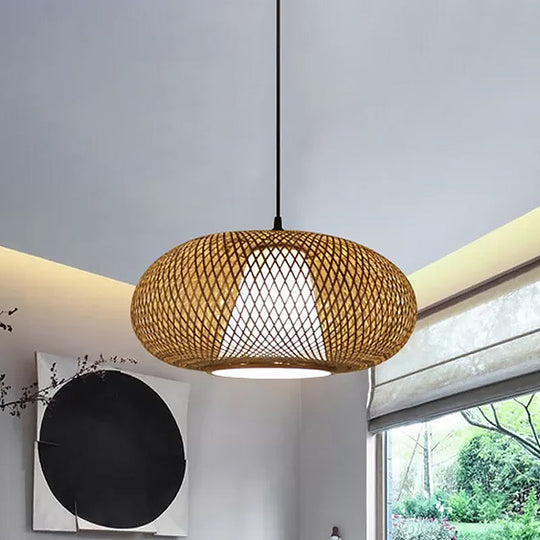 Curved Bamboo Pendant Drum Light with Tradition Design - 12"/14"/16" Wide Hanging Lamp Kit