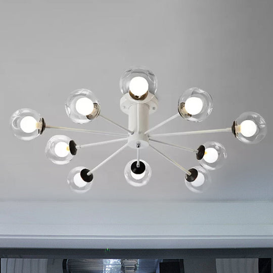 Modern Iron Sputnik Ceiling Lamp with Clear Glass Shades - Black/White, 8/10 Lights