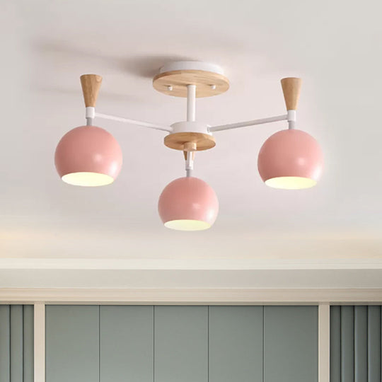 Macaron 3/6/8-Light Acrylic Dome Ceiling Lamp - Pink/Yellow/Blue Semi Flush Pendant