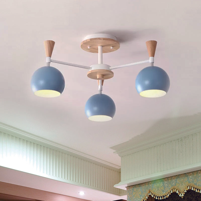 Macaron 3/6/8-Light Acrylic Dome Ceiling Lamp - Pink/Yellow/Blue Semi Flush Pendant