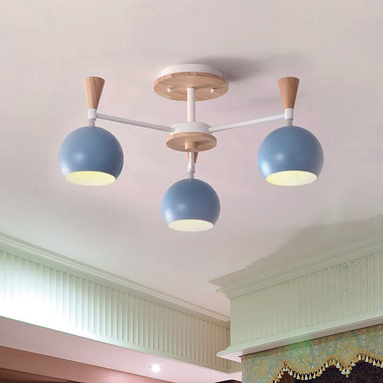 Macaron 3/6/8-Light Acrylic Dome Ceiling Lamp - Pink/Yellow/Blue Semi Flush Pendant