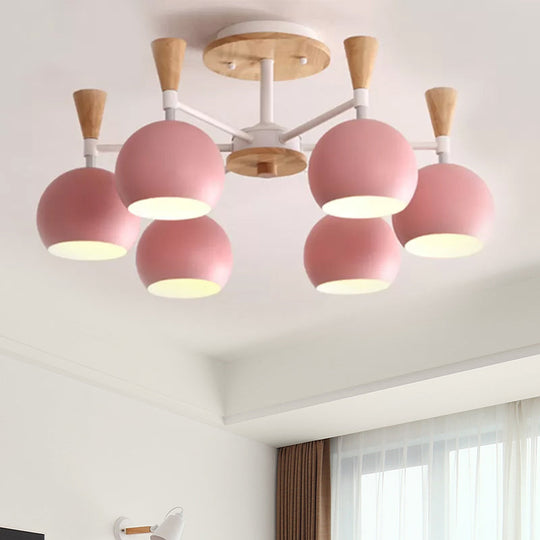 Macaron 3/6/8-Light Acrylic Dome Ceiling Lamp - Pink/Yellow/Blue Semi Flush Pendant