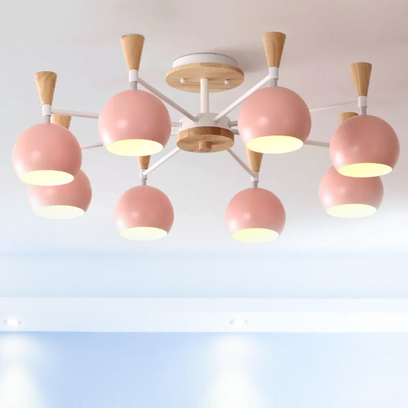 Macaron 3/6/8-Light Acrylic Dome Ceiling Lamp - Pink/Yellow/Blue Semi Flush Pendant