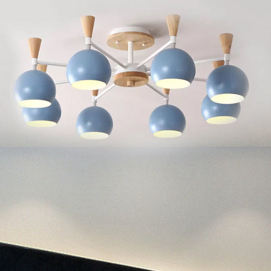 Macaron 3/6/8-Light Acrylic Dome Ceiling Lamp - Pink/Yellow/Blue Semi Flush Pendant