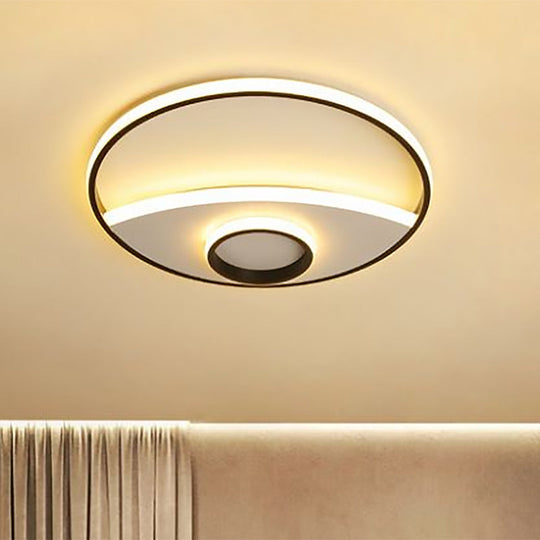 16-23.5" Dia Circular Acrylic Ceiling Lamp - Modern Black and White LED Flush Light for Bedroom - Warm/White