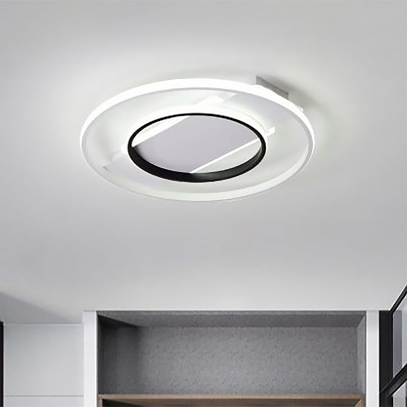 16"/19.5"/23.5" Acrylic Ring Flush Ceiling Light - 2 Heads, Black & White, Bedroom (Warm/White)