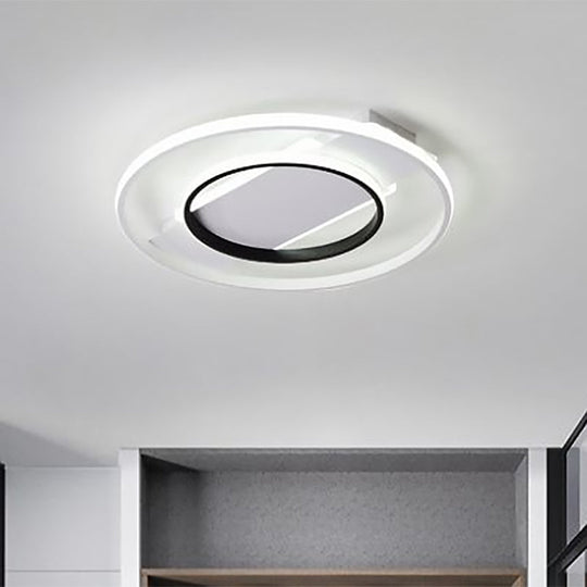 16"/19.5"/23.5" Acrylic Ring Flush Ceiling Light - 2 Heads, Black & White, Bedroom (Warm/White)