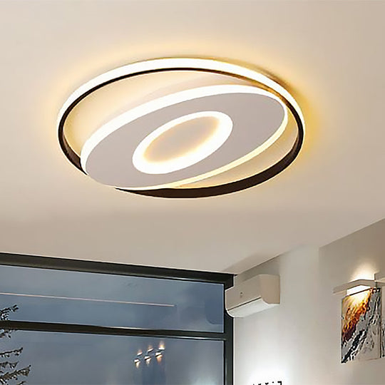 Sleek Oval Flush Light with Orbit Design, Simple Acrylic LED Ceiling Lighting for Bedroom, Warm/White, 16-23.5" Wide