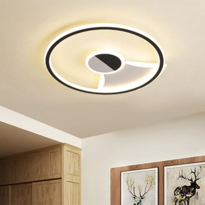 Simple Style Led Acrylic Flush Ceiling Light Black/White 16/19.5/23.5 Dia Lamp For Bedroom