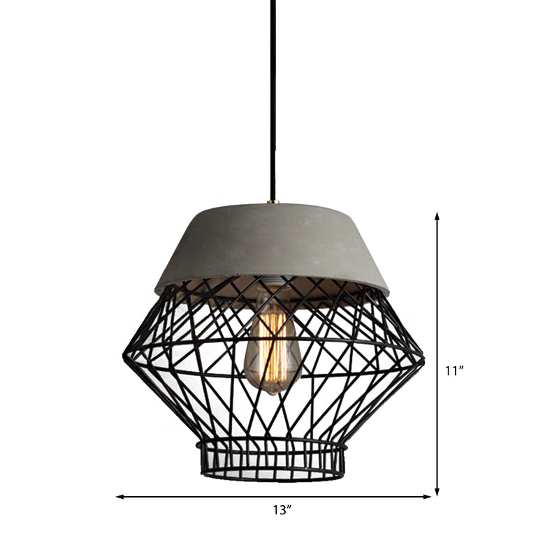 Vintage Wire Cage Pendant Light with Adjustable Cord - Retro Style Metal Lamp in Black