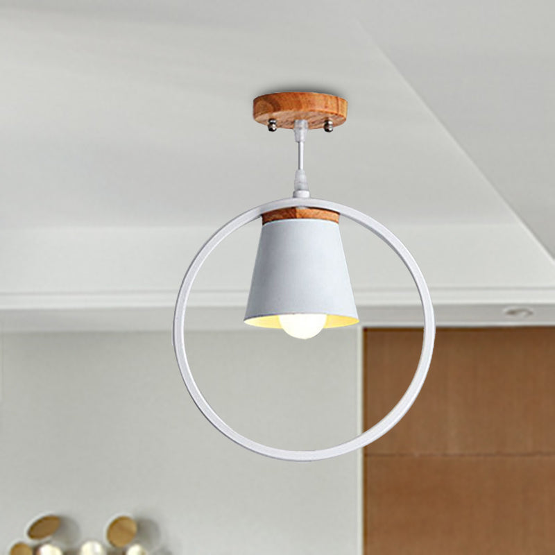 Sleek Metal Ring Semi Flushmount Fixture - Conic Shade Minimalism 1-Light Ceiling Flush Mount For