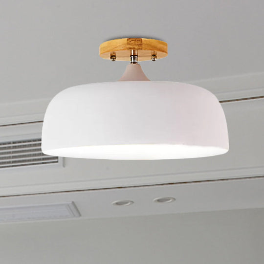 Semi-Flushmount Ceiling Light: 1-Light Gray W/ White Pink & Green Drum Lampshade - Simple Stylish