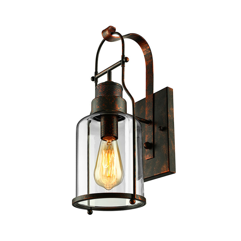 Cylinder Clear Glass Wall Mount Sconce Light - Industrial Single Bulb Lamp For Living Room