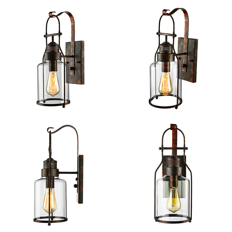 Cylinder Clear Glass Wall Mount Sconce Light - Industrial Single Bulb Lamp For Living Room