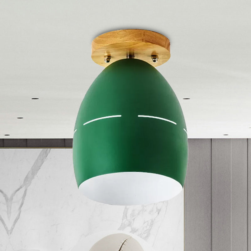 Modern Metal Semi-Flush Ceiling Light - 1 Light Oval Semi Flush Mount Lighting in Pink/Yellow/Green for Bedroom