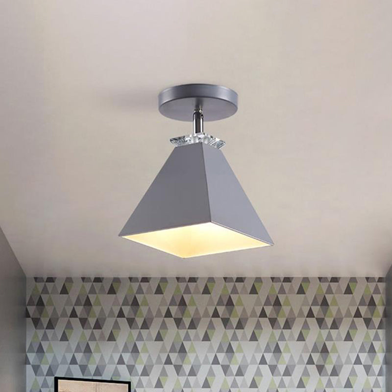 Metal Modernist Pyramid Semi-Flush Mount Fixture - 1 Light Semi-Flush Ceiling Light (Gray, White, Green)