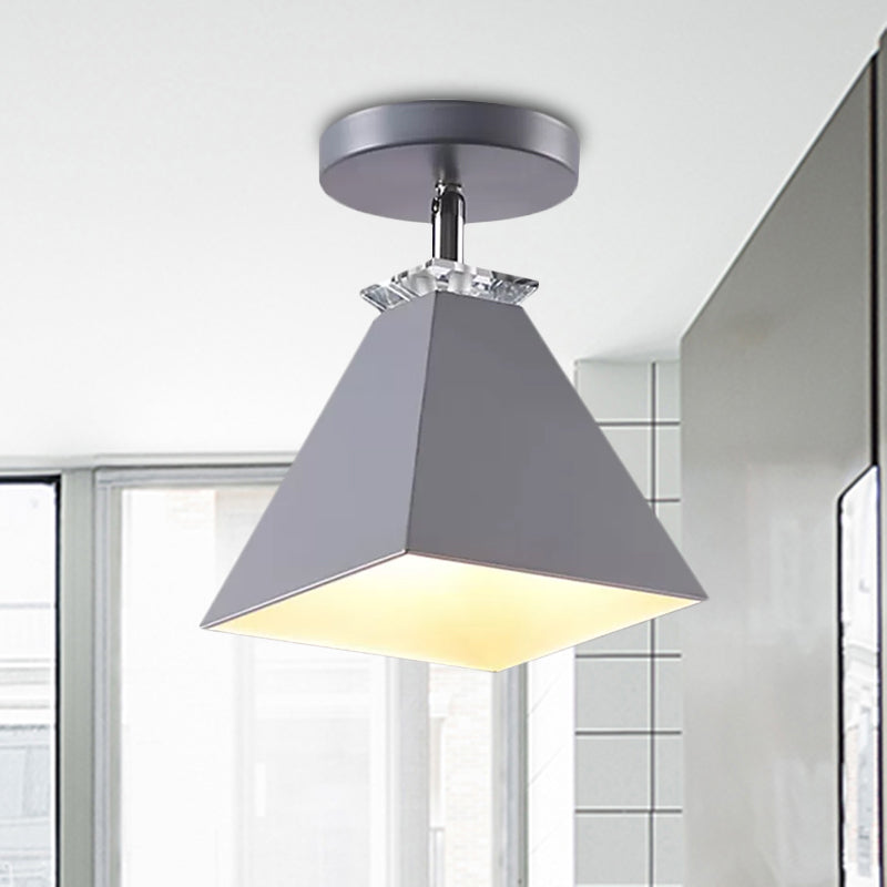 Metal Modernist Pyramid Semi-Flush Mount Fixture - 1 Light Semi-Flush Ceiling Light (Gray, White, Green)