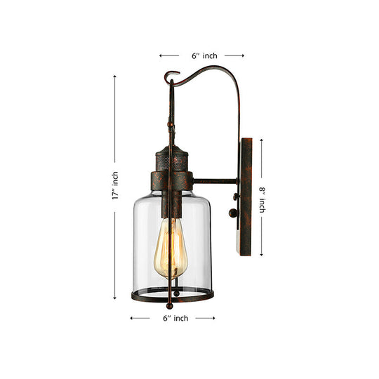 Cylinder Clear Glass Wall Mount Sconce Light - Industrial Single Bulb Lamp For Living Room