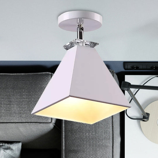 Metal Modernist Pyramid Semi-Flush Mount Fixture - 1 Light Semi-Flush Ceiling Light (Gray, White, Green)